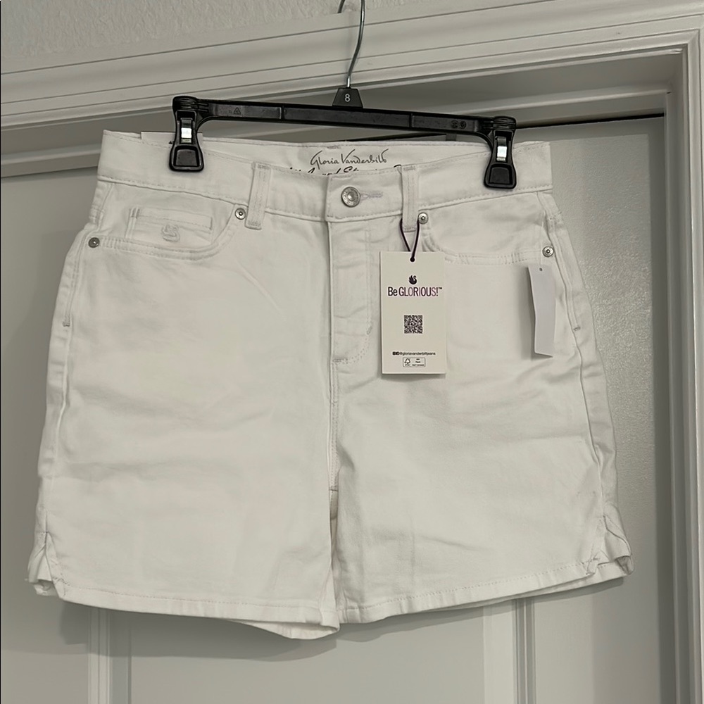Adidas White Jean Shorts with Frayed Hem